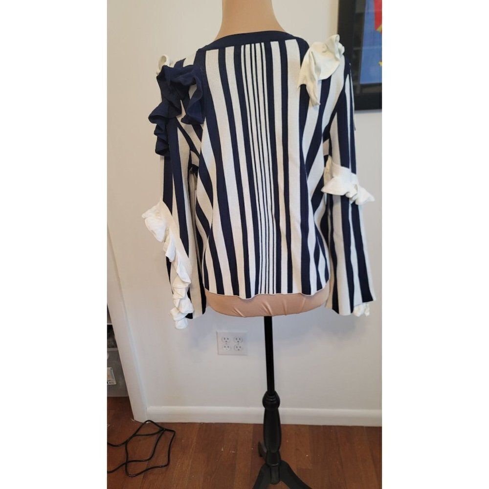 Milly Abstract Ruffled Striped Women's Pullover Size 6 - Picture 3 of 9
